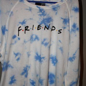 Lane Bryant Sweatshirt size 11/24 blue/white tie dye, FRIENDS logo EUC